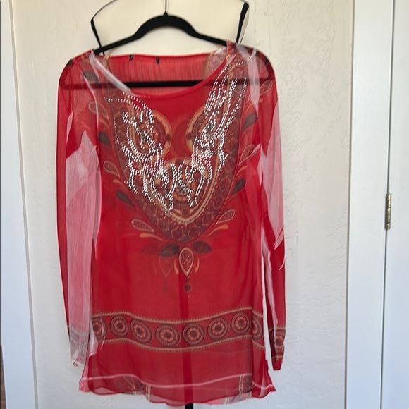 Red Graphic Embellished Blouse - Picture 1 of 3